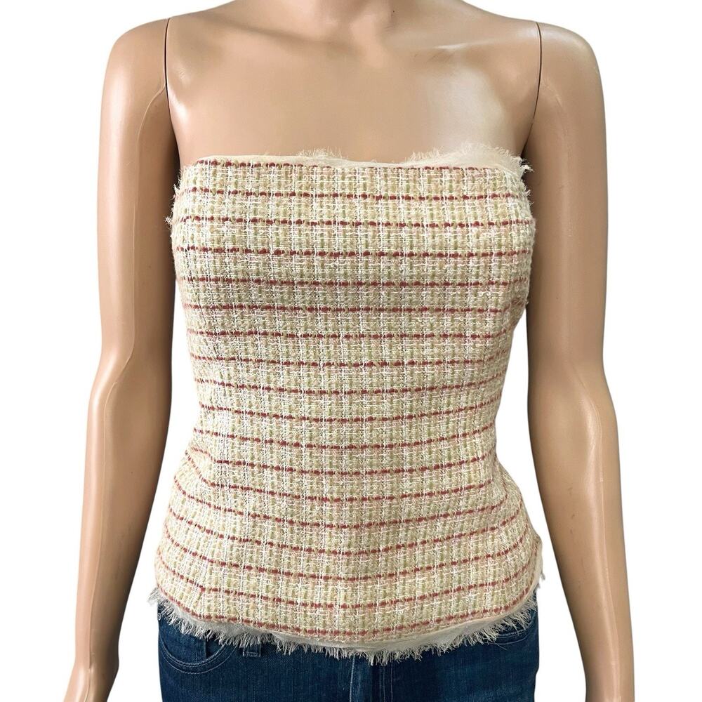 90s VTG Laundry By Shelli Segal Tweed Corset Top Small Strapless Frayed Preppy